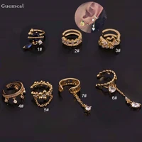 guemcal 2pcs new product personality zircon chain pendant c shaped ear clip without pierced jewelry