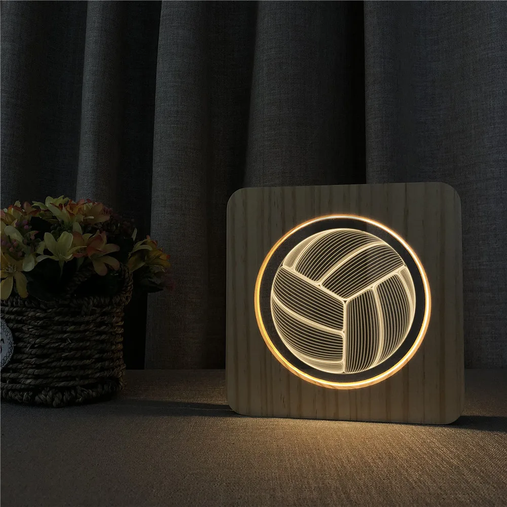 Волейбол 3D Деревянный светодиодный ламповый светильник переключатель