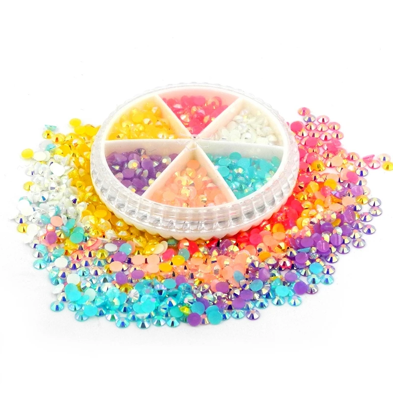 

A0ND 6 Grids Flatback Nail Art Decorations Multi Color Nails Ornaments Manicure Decor DIY Crafts Accessories for Salon Home Use