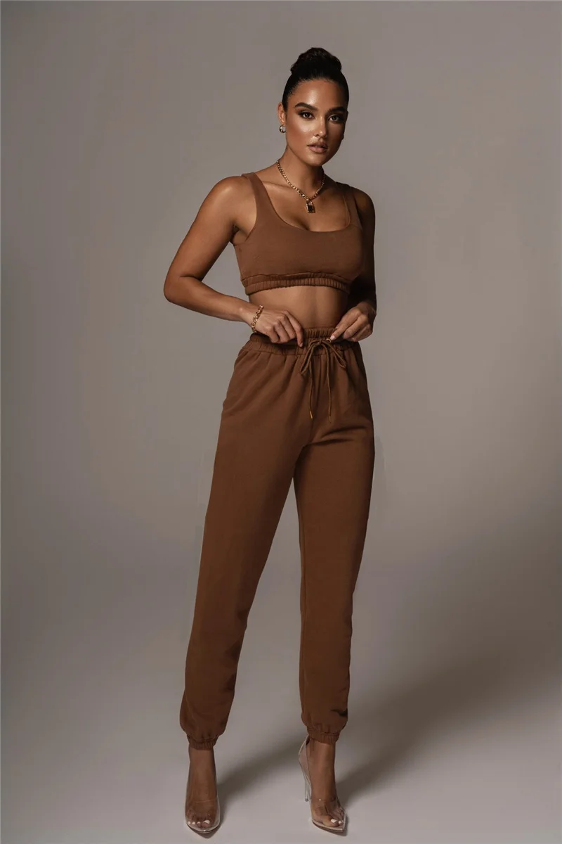 

Tank Tracksuit Women Two 2 Piece Set Summer Solid Vest Crop Top And Pants Sportswear Suit Fashion Casual Jogging Femme Conjunto