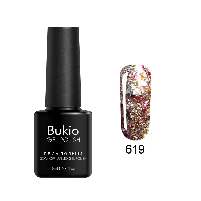 Bukio Алмазный Гель-лак для ногтей Блестящие Блестки УФ-гель светодиодный лак замачиваемый Полупостоянный Блестящий розовый золотой лак для ногтей - Цвет: 619