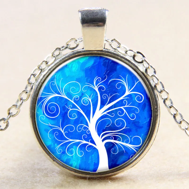 

Full Moon Tree of Life Glass Cabochon Statement Necklace&Pendant Jewelry Vintage Charm Chain Choker Punk Jewelry Gift for Women