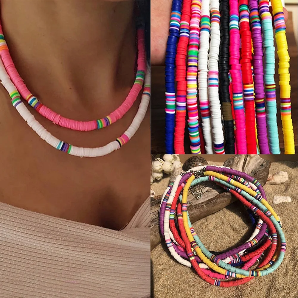 

2020 New Fashion Soft Pottery Wedding Choker Necklace For Women Bohemian Adjustable Colorful Clay Collar Necklace Gift