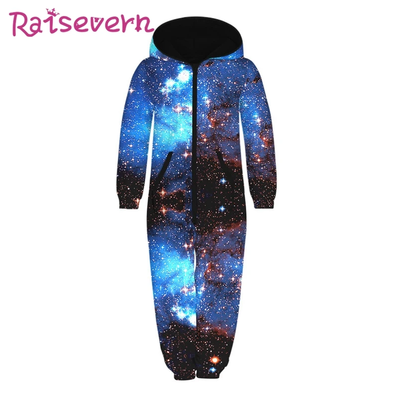Raisvern Galaxy/детские комбинезоны с 3D принтом унисекс капюшоном и Свободный