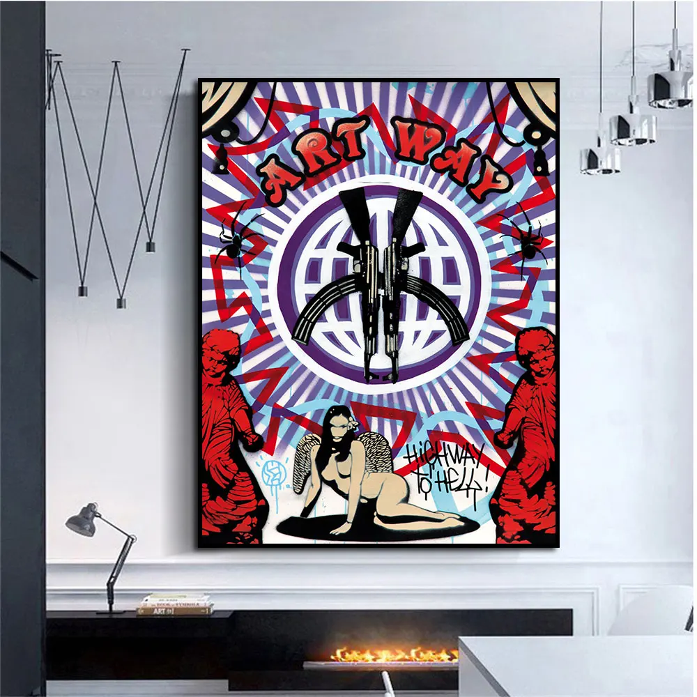 

Modern Graffiti Pop Art Woman Art Way Poster On Canvas Painting Print Wall Picture For Living Room Home Decoration Frameless