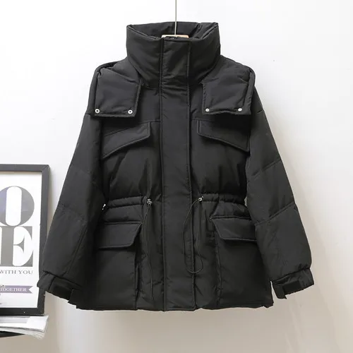 

Ailegogo Winter Women Hooded Thick Warm Short Down Parkas Casual Female Stand Collar 90%white Duck Down Coat Snow Outwear