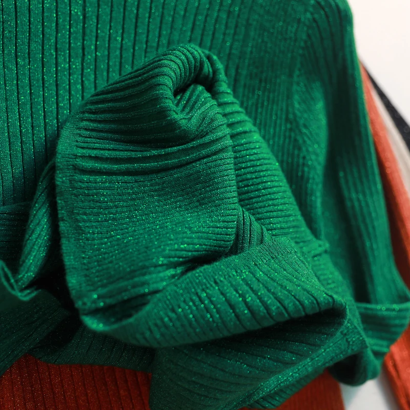 2019 Блестящий вязаный свитер с высоким воротником блестящий женский пуловеры