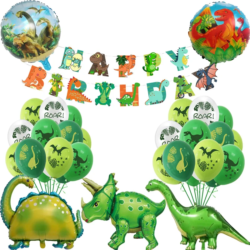 Green Dinosaur Foil Balloons Happy Birthday Decoration ROAR Party Baloons Banner Jungle Animal Dino Supplies Toy Globos | Дом и сад