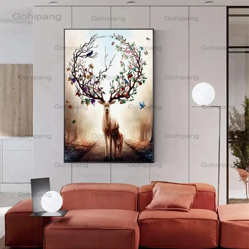 Современная фантазия животный рисунок оленя на холсте скандинавский постер и