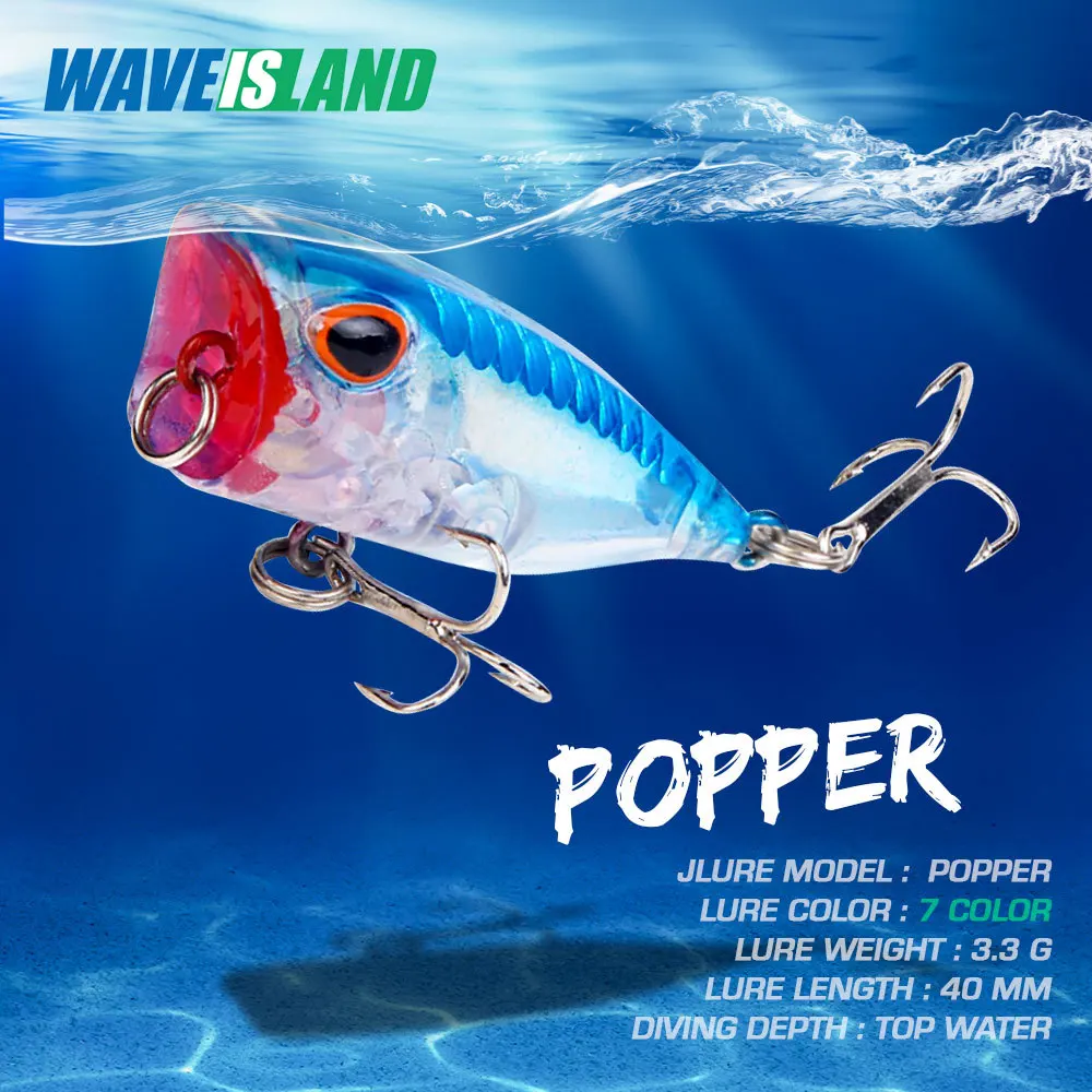 

Приманка-Поппер WAVEISLAND, 4 см/3,3 г, морские приманки топвотер, лазерная искусственная жесткая приманка, воблеры, пластиковая рыболовная снасть