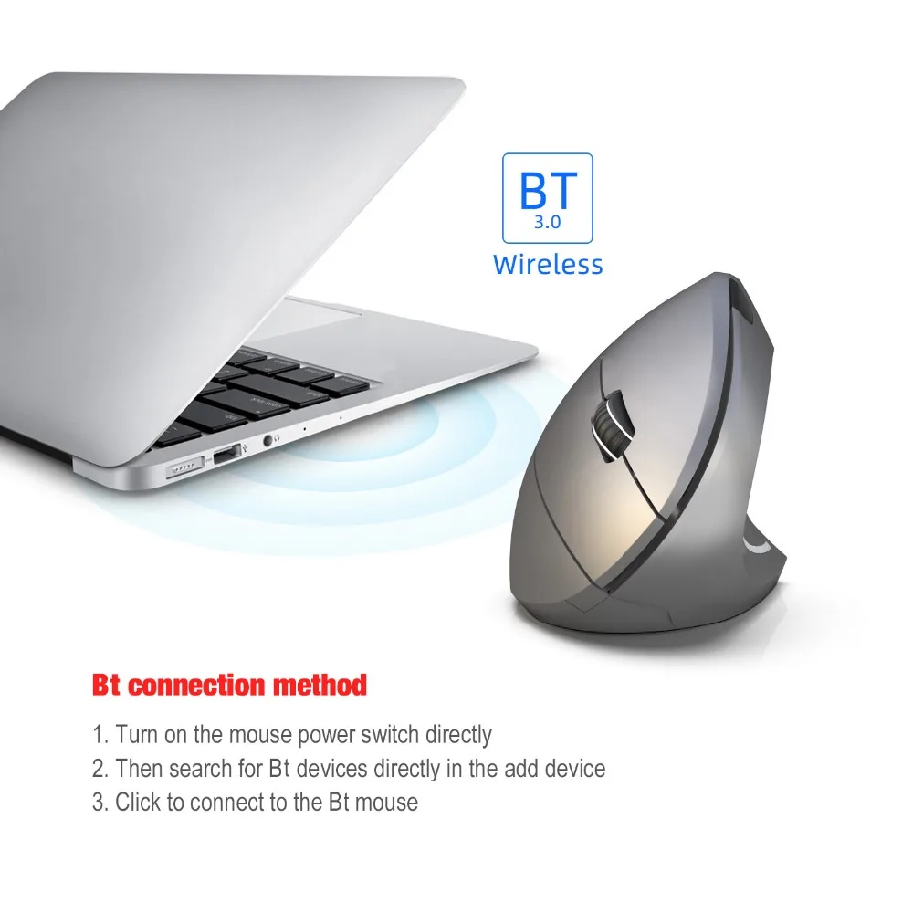 Топ Беспроводная игровая мышь Bluetooth 3,0 мышь 3 регулируемые dpi 800 1600 2400 6 кнопок перезаряжаемая эргономичная Вертикальная мышь