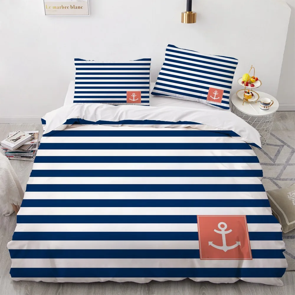 

3D Printed Bedding Sets luxury Bule White Stripe Anchor Roclet Astronaut Single Queen Double King Twin Bed For Home Duvet Cover