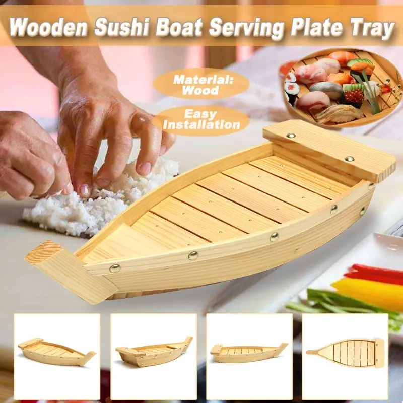 

42X17X7.5Cm Japanese Cuisine Sushi Boats Sushi Tools Wood Handmade Simple Ship Sashimi Assorted Cold Dishes Tableware Bar