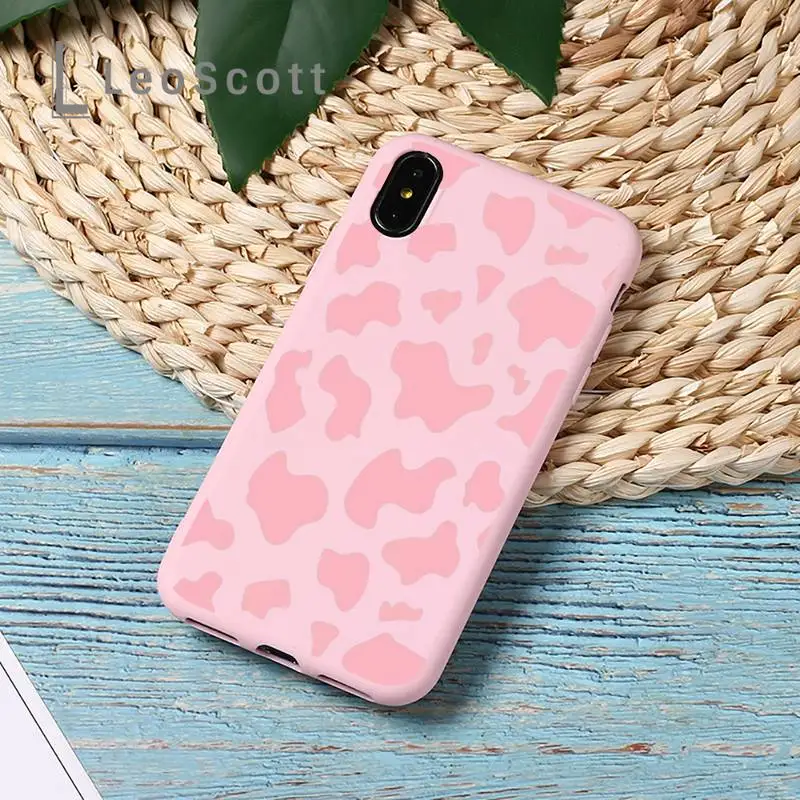 

cow skin print milk Funny Phone Case Candy Color for iPhone 11 12 mini pro XS MAX 8 7 6 6S Plus X 5S SE 2020 XR Cover Shell
