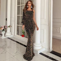 sexy one shoulder bodycon sequins dress women sleeveless long maxi dress hollow out night party dresses women evening elegant