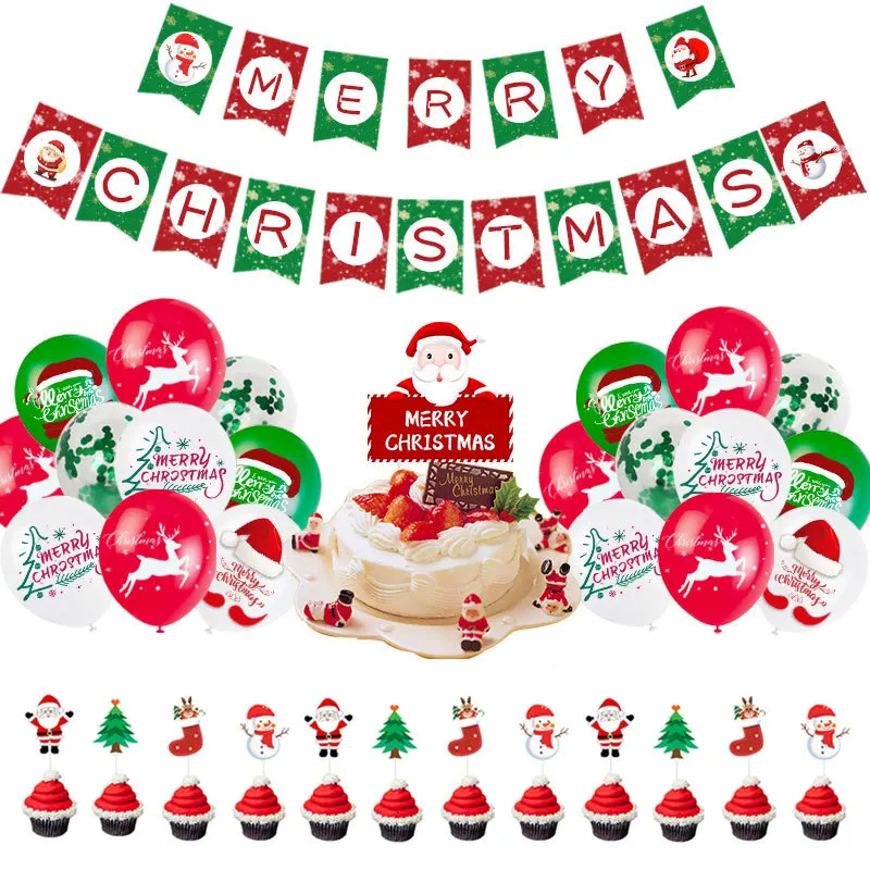 

2022 New Year Merry Christmas Party Banners For Home Decoration Snowman Santa Claus Flag Banner Xmas Trees Paper Balloon Decor