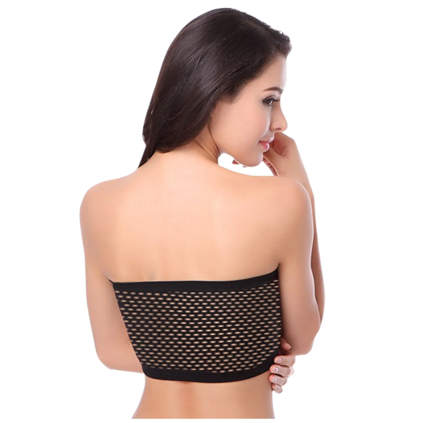

Women's Seamless Women Top Panties Set Cotton Tops Strapless Bra Hollow Out Back Stretch Soft Bralette Underwear Lenceria#40