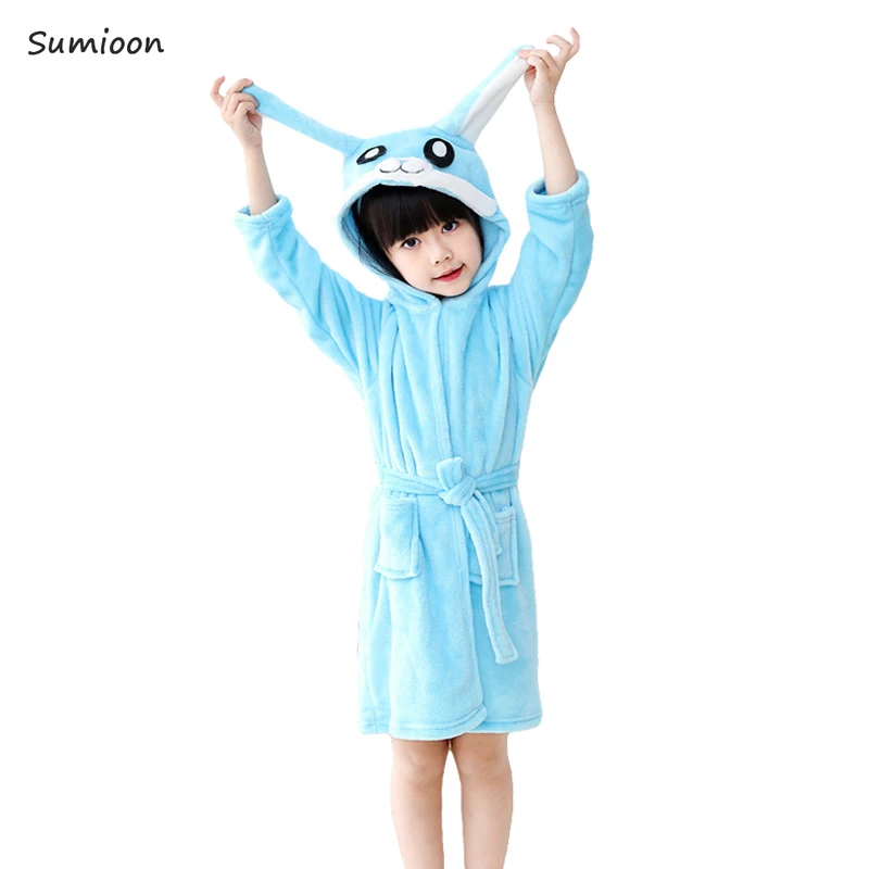 Blue rabbit Kigurumi/детский халат; банный халат с единорогом; детский купальный костюм; Халат с капюшоном для мальчиков и девочек; фланелевая одежда для сна; ночная рубашка - Цвет: Blue rabbit