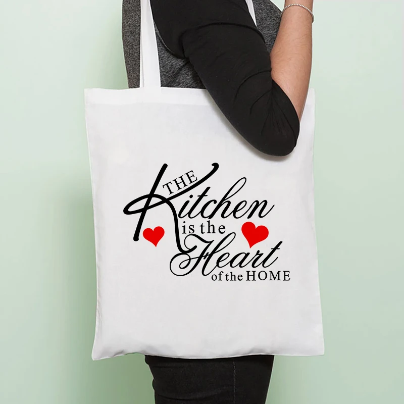 

Women Canvas Shopping Bag Kitchen Elements Books Bag Eco Handbag Female Cotton Cloth Shoulder Bag Tote Reusable Shopper Bags