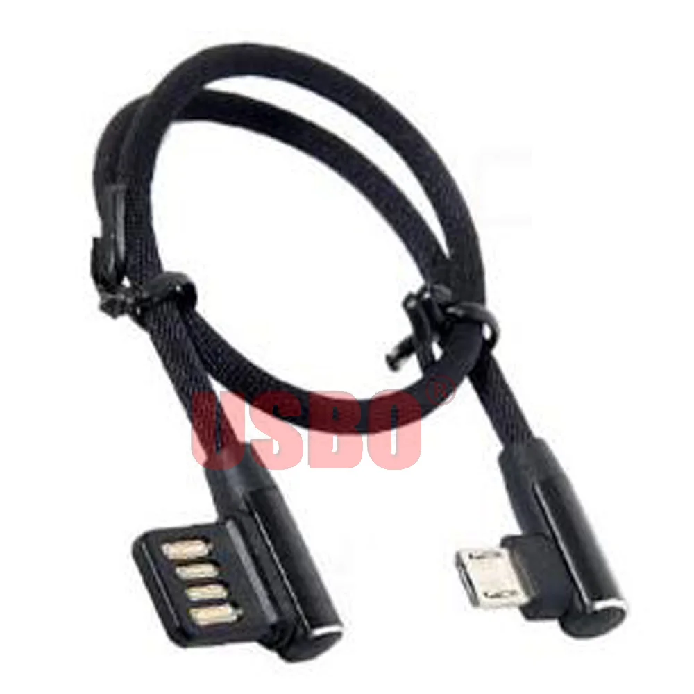 Поставка черный нейлоновый тканый Сетчатый Чехол 15 см двойной локоть микро USB к V8