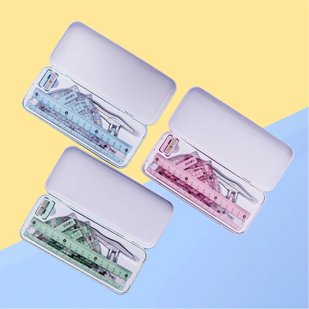 

8pcs Compasses Straight Ruler Triangle Ruler Pencil Eraser Kit Geometry Drawing Tool Set (Random Color)