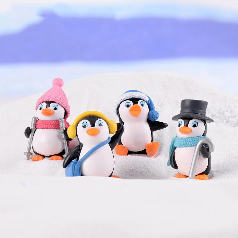 

4PCS Animal Miniature Christmas Penguin Figurines Fairy Garden Miniaturas Micro Moss Snow Landscape Diy Terrarium Accessories