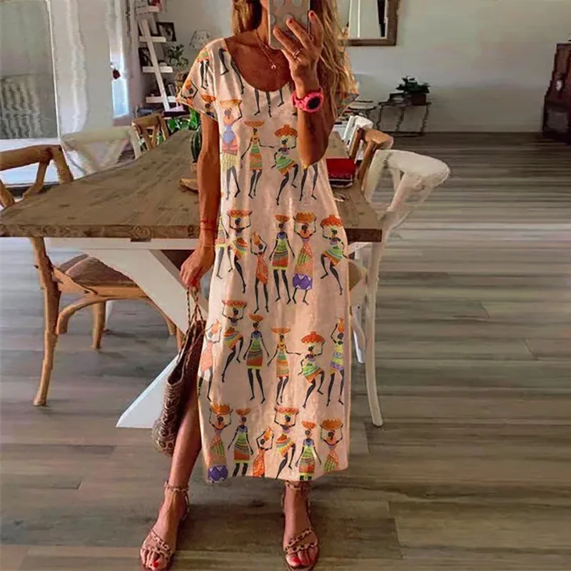 Летняя женская повседневная плинтованная футболка Т макси с длинным рукавом