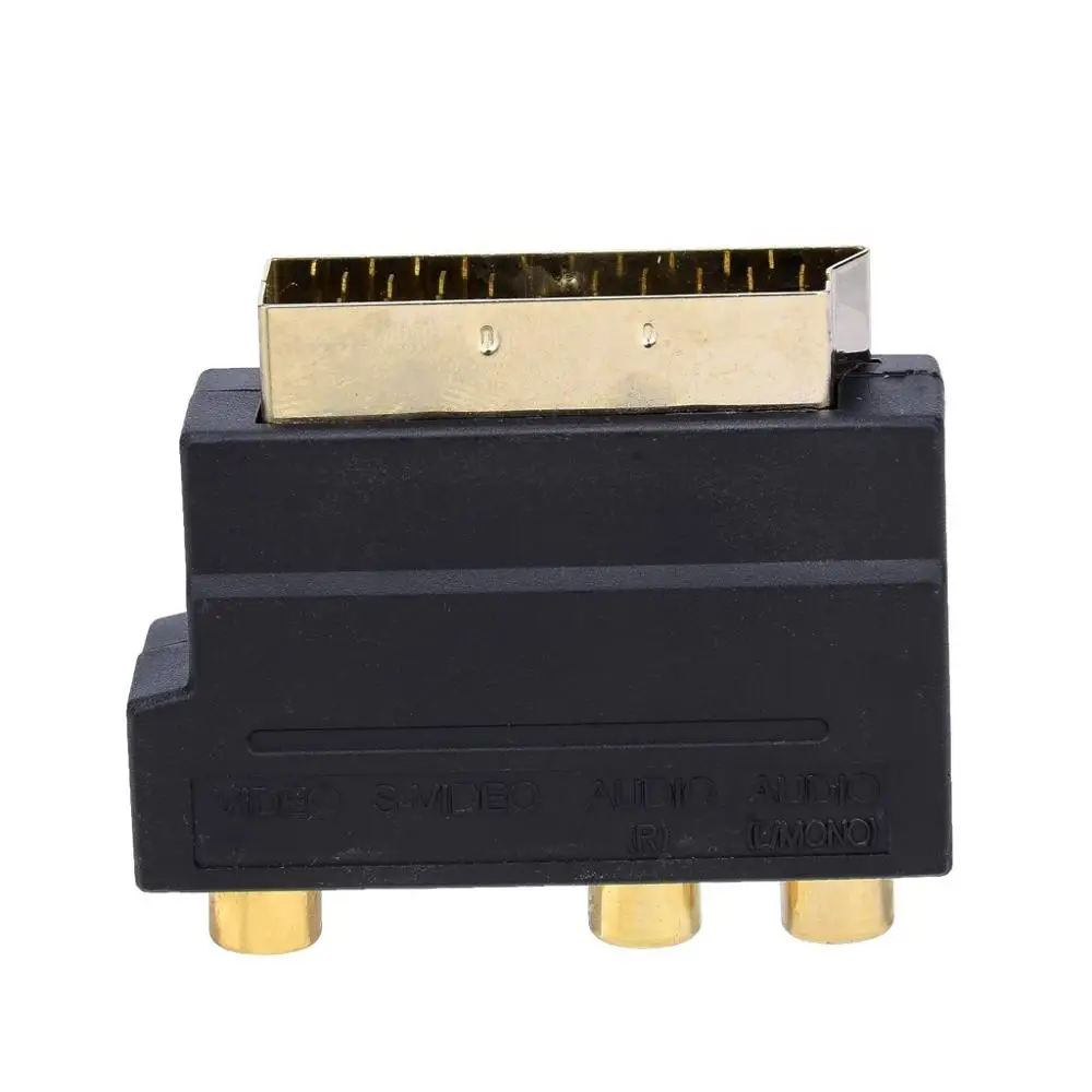 SCART Adaptor AV Block To 3 Phono Composite or S-Video With In/Out Switch Gold Flashed Connectors |