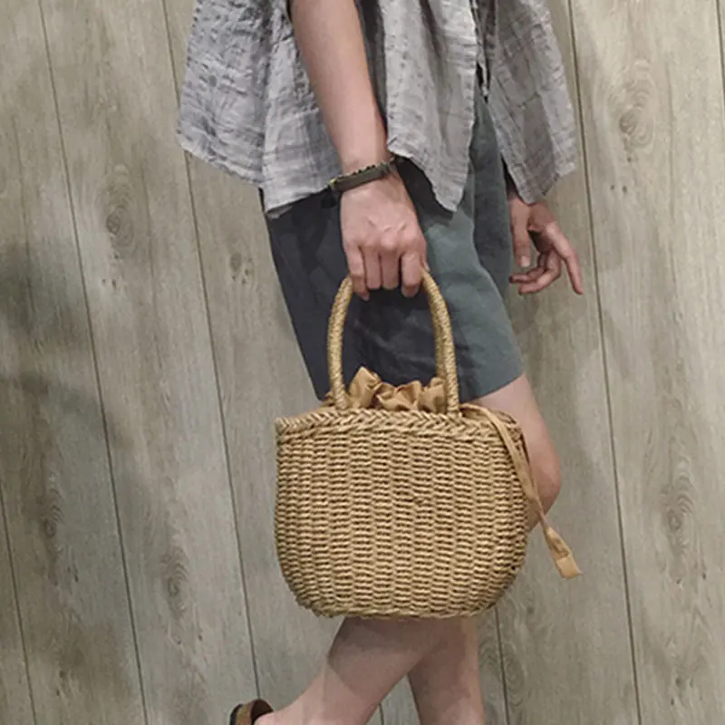 Новая соломенная сумка на шнурке, однотонная сумка ручной работы, плетеная вручную сумка с толстой бумажной веревкой от AliExpress WW