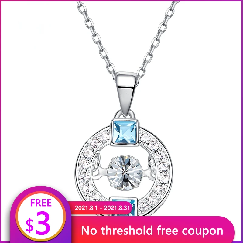 

LUNARIEEN Genuine 925 Sterling Silver Pendants Necklaces for Women White and Blue Crystal Round Charms Necklace Femme Jewerly