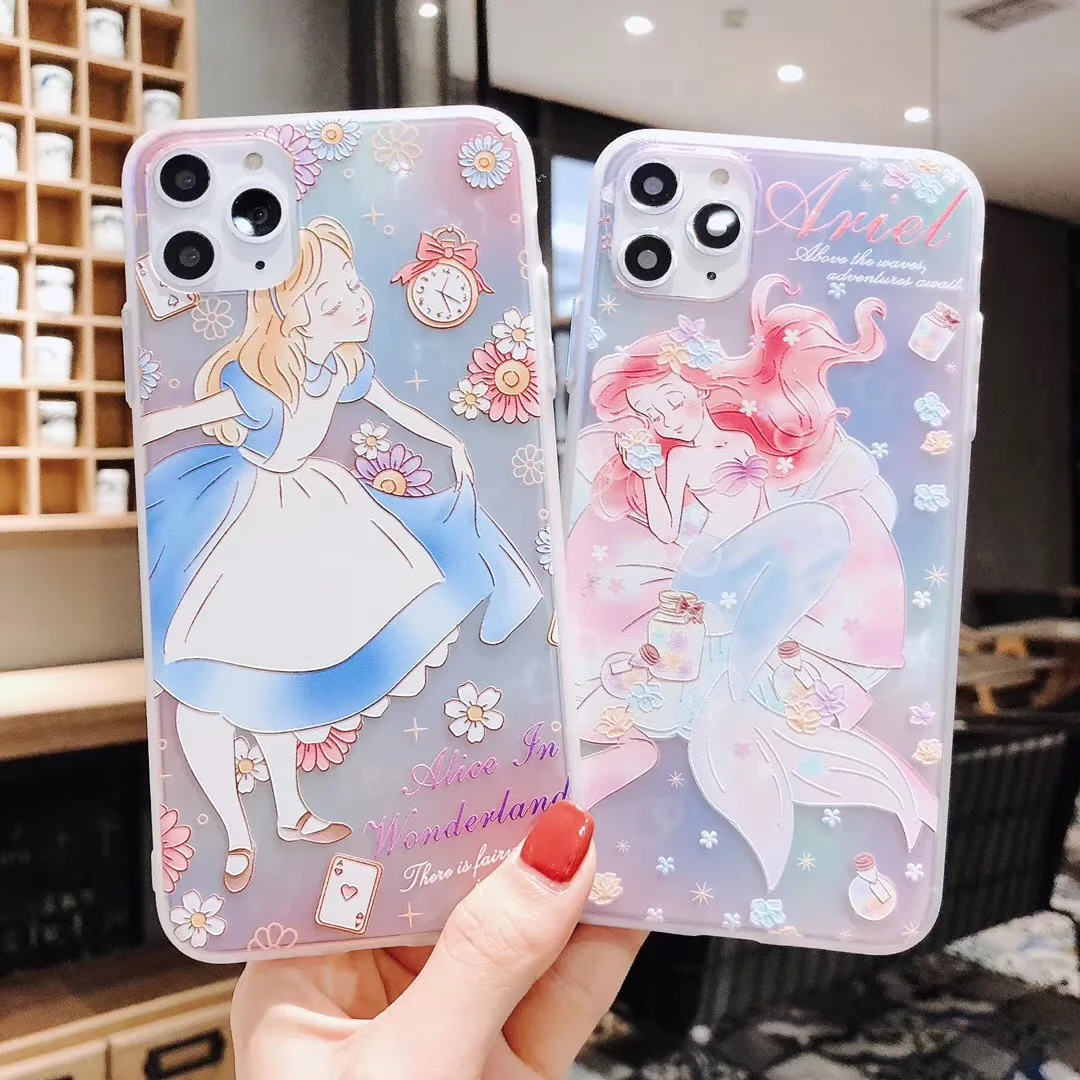 Cute Cartoon Princess girl Alice Mermaid Rapunzel Phone Case For Apple iPhone 7 8 7Plus 8Plus 11 Pro X XS Max XR soft tpu Cover |