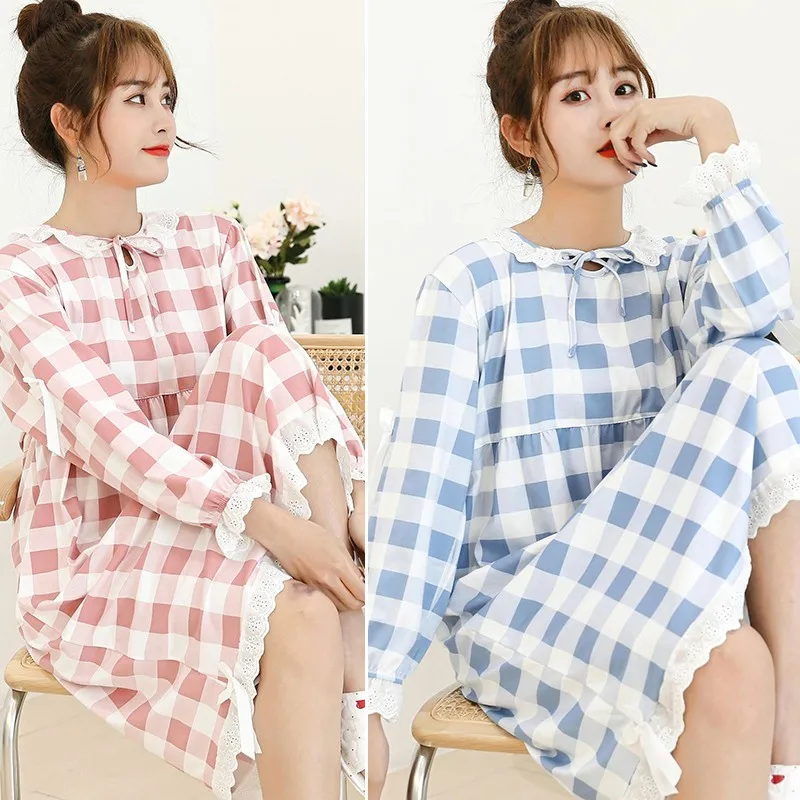 Cute Women Nightgown Sleepwear Cartoon Print O-neck Long Sleeve Girl Night Gown Female Sleeping Dress Lady Sleep Wear | Женская одежда