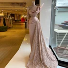 Пыльное Розовое Кружевное строгие атласные платья с оборками и длинным рукавом для выпускного вечера с юбкой-годе со шлейфом 2022