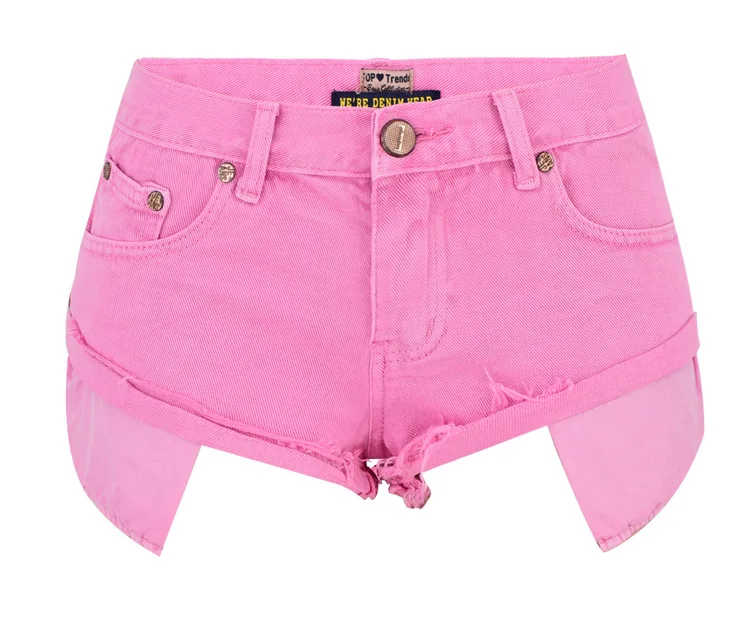 

Women Short Hot Pants Pink Cool Youthful Jeans Loose Loose No Elastic Curling Open Pockets Beach Hot Pants Macaron Powder Summer