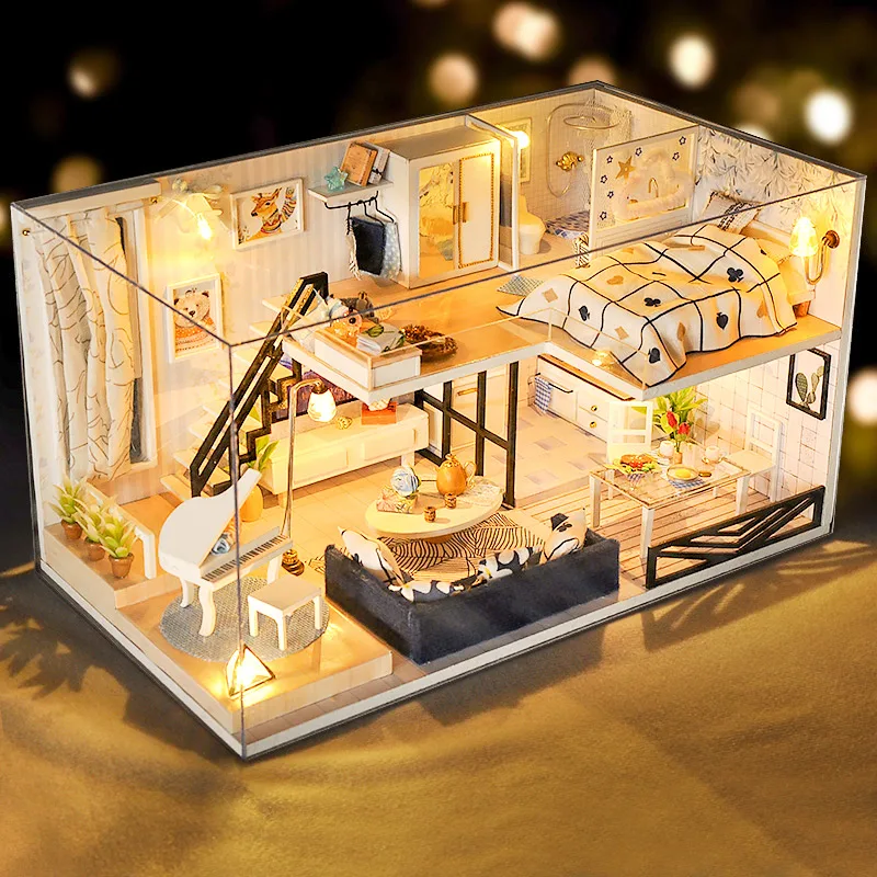 

DIY-KIT DIY Doll House Wooden Doll Houses Miniature Dollhouse Furniture Kit Toys For Children Christmas Gift TD32