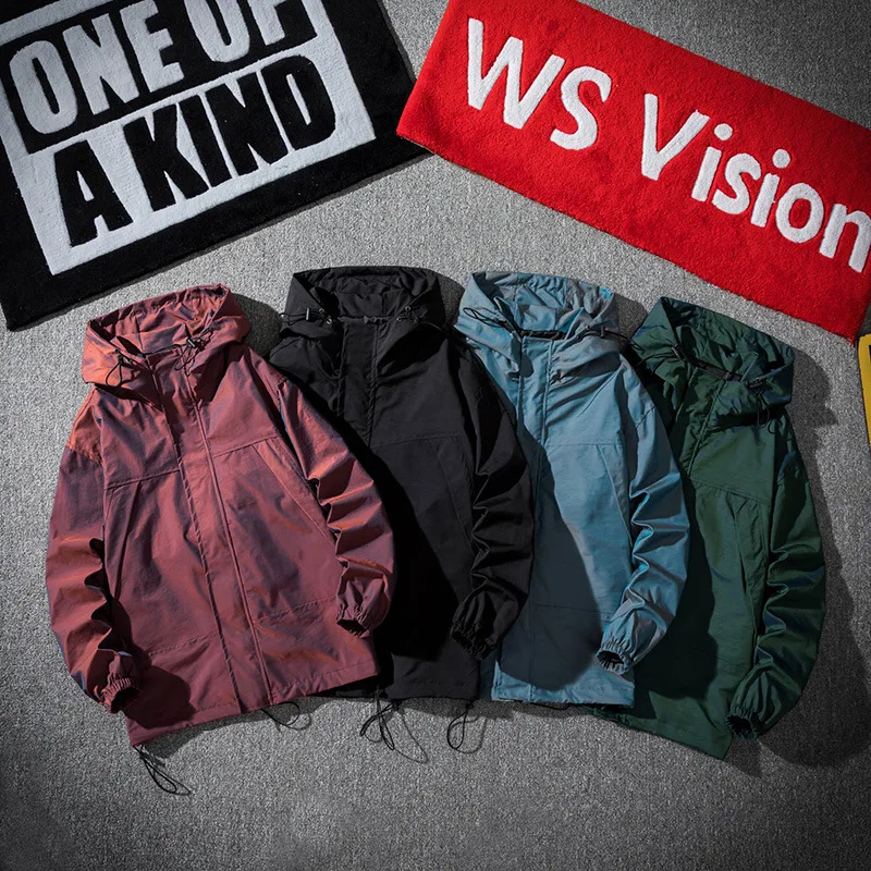 Men's Fashion Colorful Reflective Sports Windbreaker Jacket 2021 Spring and Autumn Plus Size Tooling Tide Brand Coat Men |