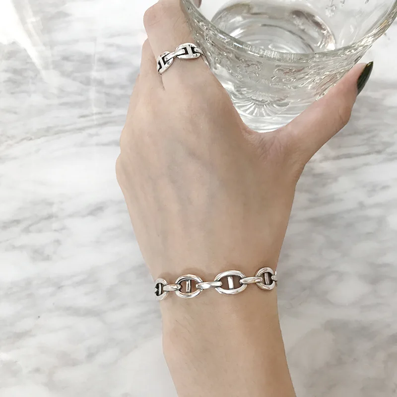 

925 Sterling Silver Bracelet Jewelry Alphabet Pig Nose Shape Personality Simple Fashion Creativity To Send Friends Valentine's