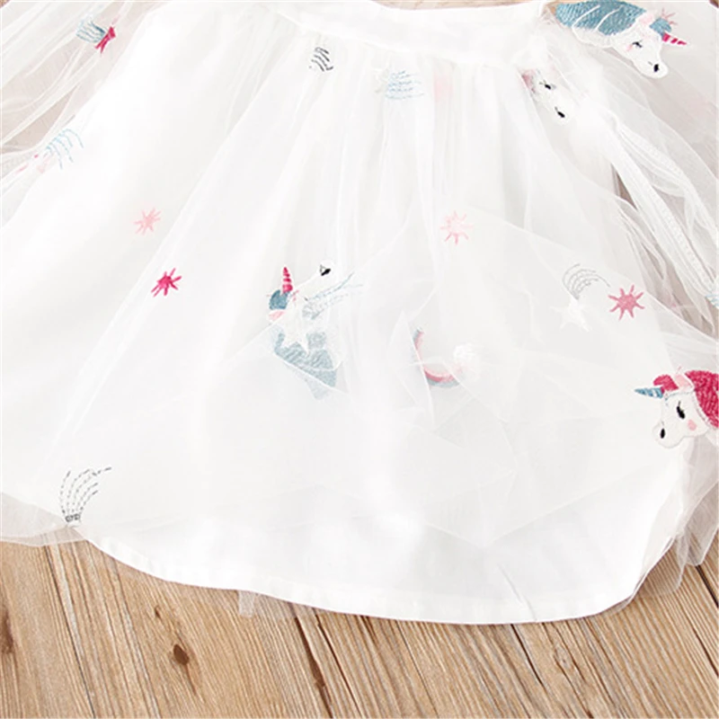 Весенне-летнее платье для девочек Новое Детское с единорогом Кружевное вышивкой