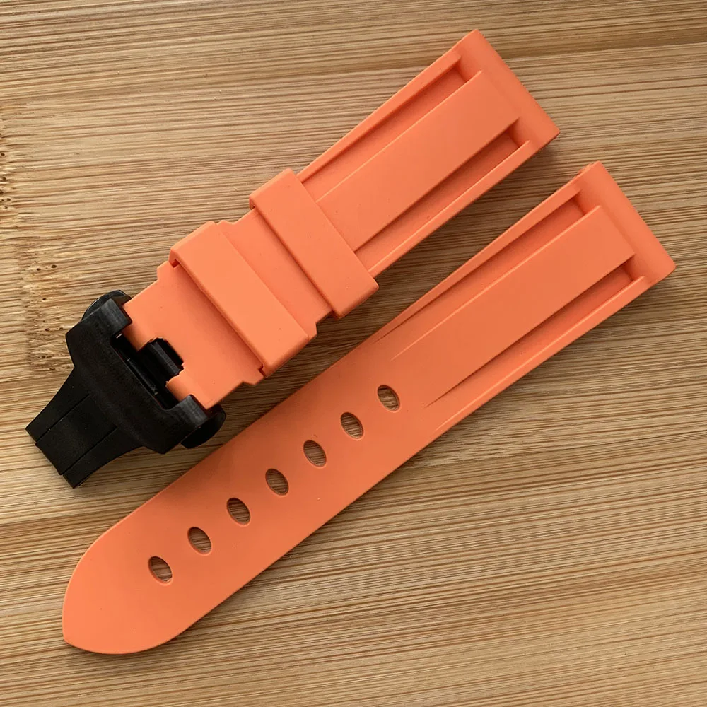 Orange Watch Band For Panerai PAM 111 441 TPU Rubber Silicone 22 24mm Watch Strap Watch Accessories Folding Clasp Watch Bracelet