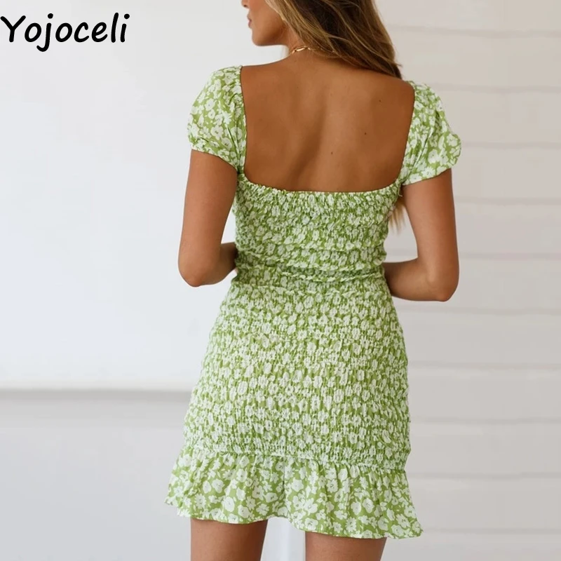 Yojoceli шикарный зеленый платье с цветочным принтом женское облегающее пляжное