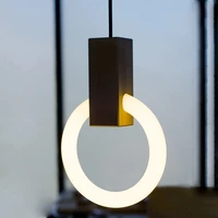 modern led wooden pendant light acrylic ring fixtures stairs deco hanging lights dining pendant lamps