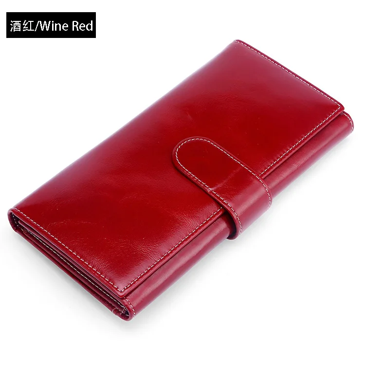 

Genuine leather wax long zip purse wallet 3 folder wallet for women