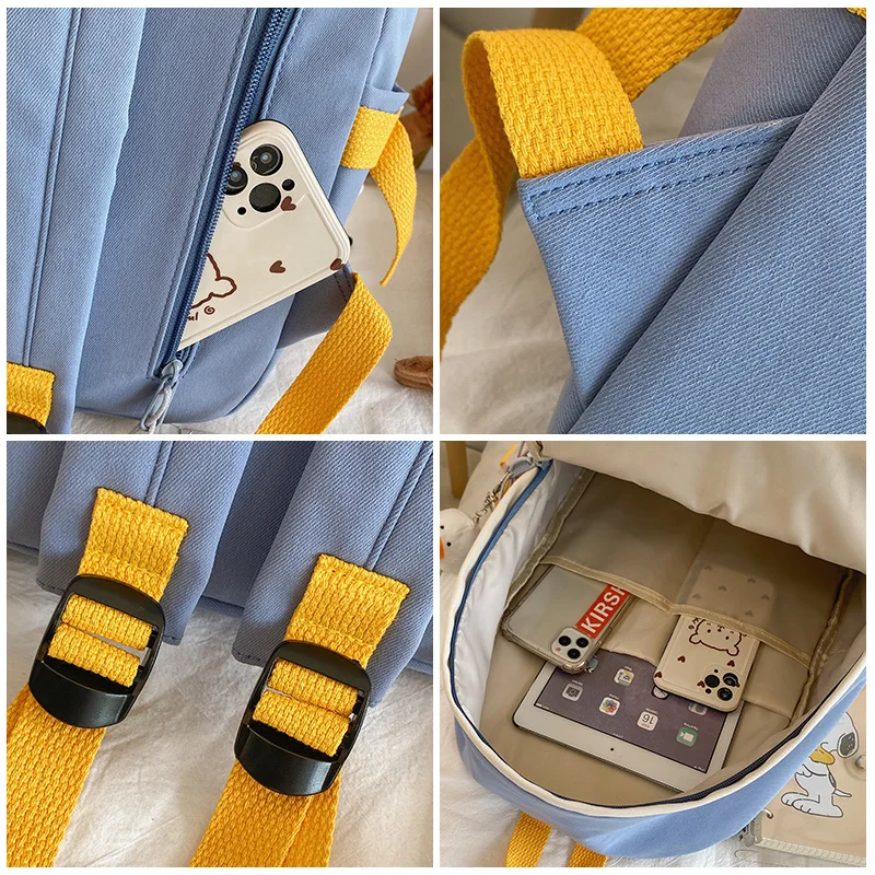 

New patchwork women's backpack Fashion contrast color design waterproof nylon travel bag Cute teen schoolgirl with schoolbag