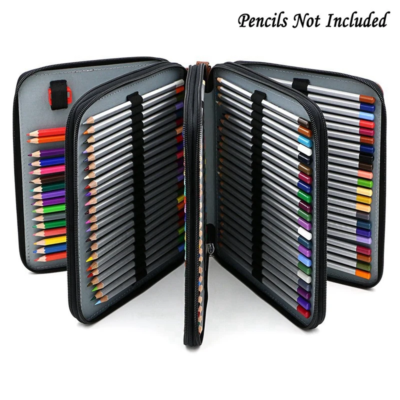 

2 Pcs 200 Slots Pencil Case PU Leather Pencil Holder Organizer Zipper Pencil Box with Handle Strap,Black & Coffee