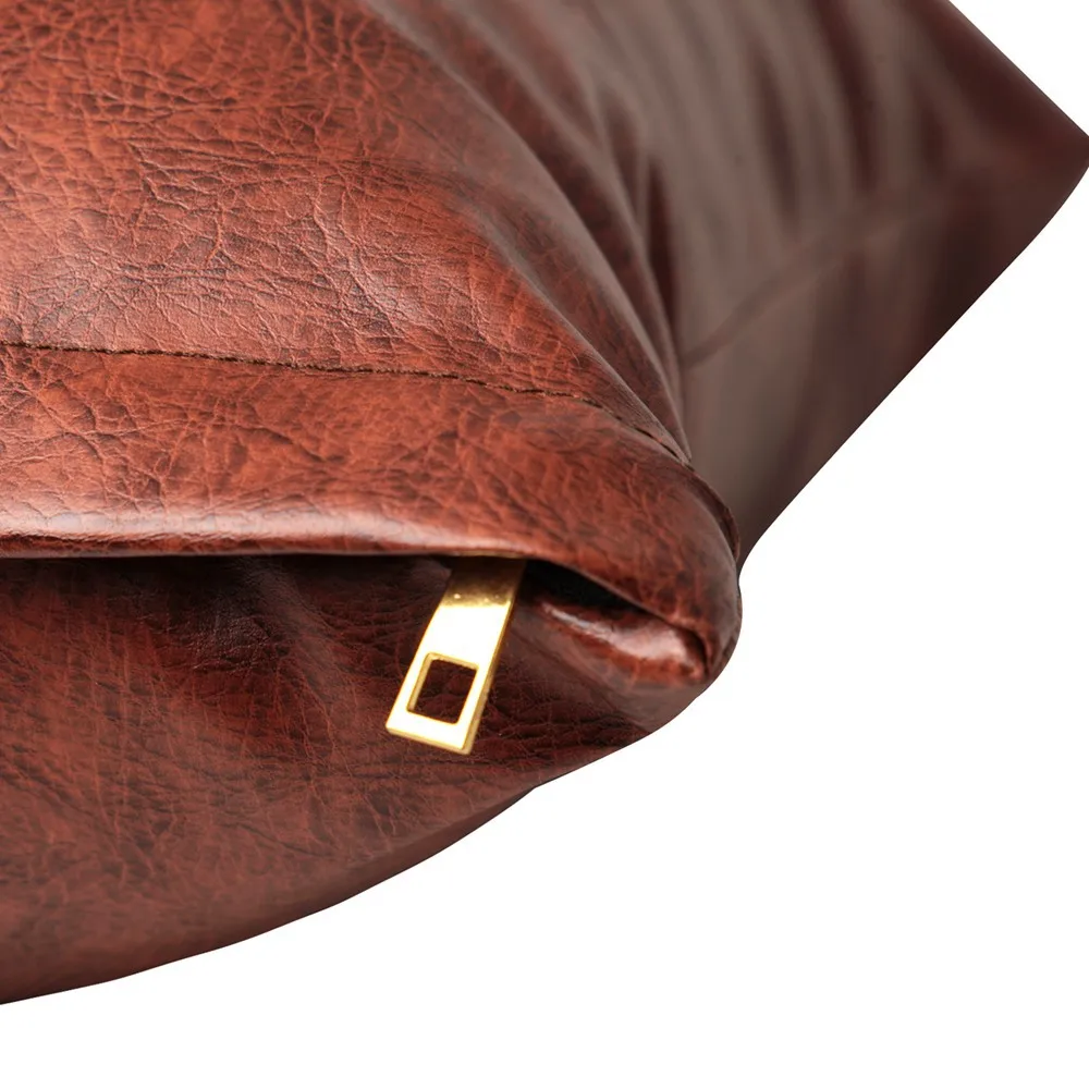 

Cushion Case Faux Leather Throw Pillow Covers, Set Brown Modern Solid Decoration Square Bedroom Home Living Room Sofa 45x45Cm
