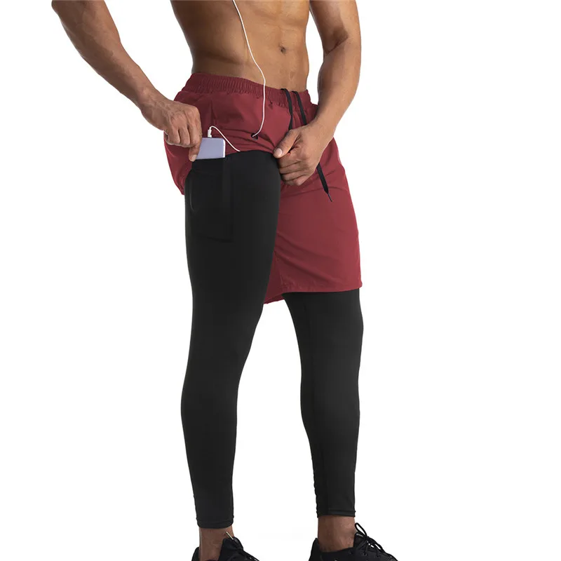 

2023 New Sporting Pants Men Elastic Breathable Two Piece Running Training Gyms Ankle-Length Leggings Quick-drying Men Pants