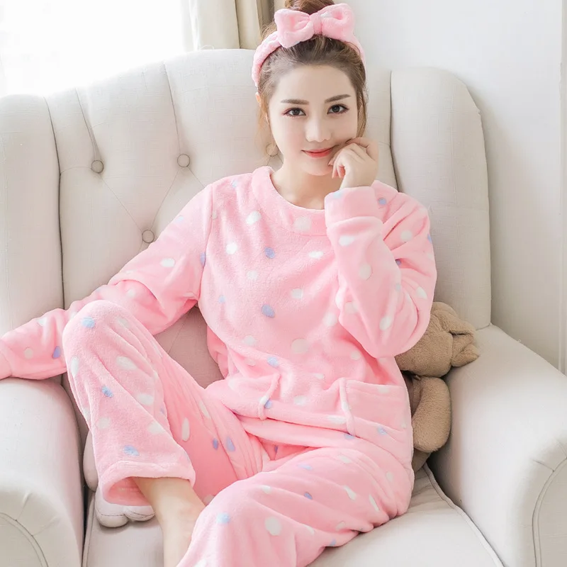 Женские Фланелевые бархатные пижамные комплекты кораллового цвета с милыми