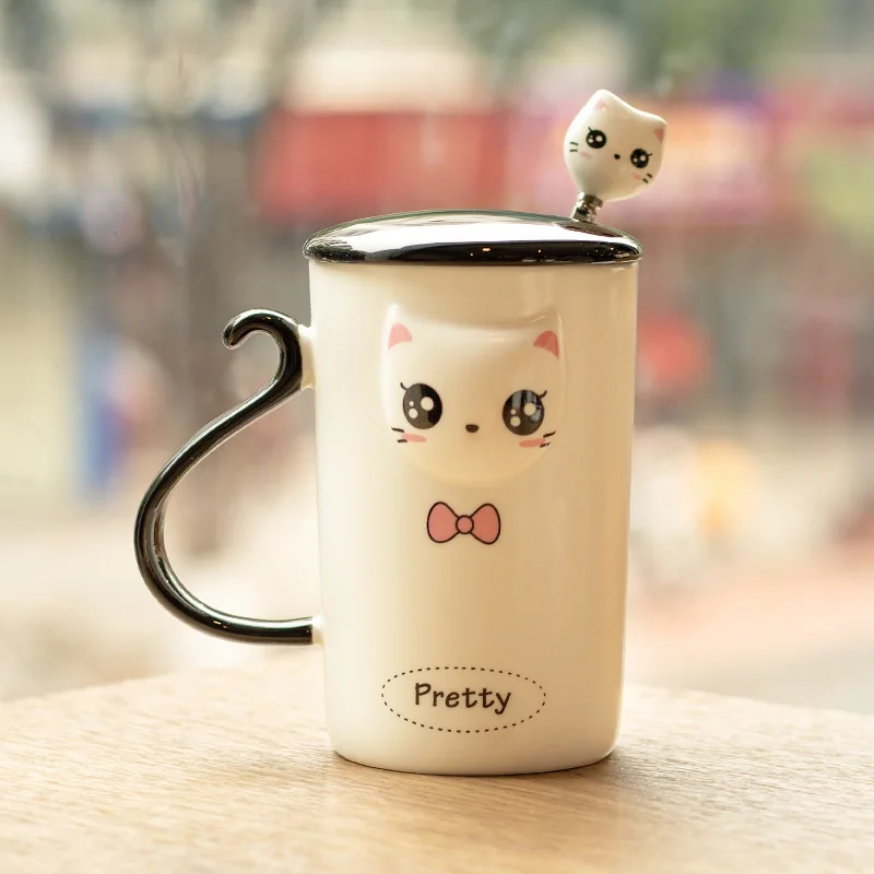 Милая мультяшная непослушная керамическая чашка с котом кофейная крышкой и