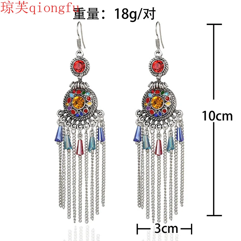 

New exotic wind round compass long style Chinese wind earrings women Europe and America retro tassel temperament earrings