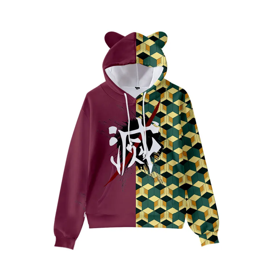 

Толстовка Tanjiro Nezuko для мужчин и женщин, корейский свитшот с кошачьими ушками для мальчиков и девочек, рассекающий демонов